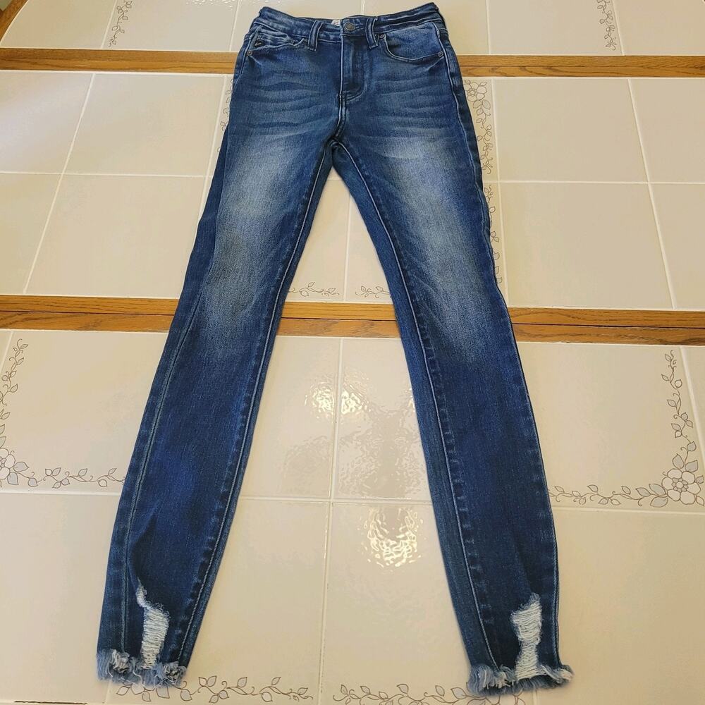KanCan High Rise Dark Ripped Hem Skinny Jean Sz 23 Maurices Style 123138